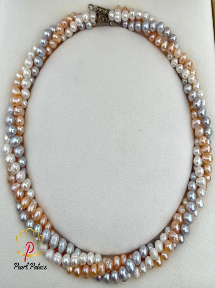 "Silvered Sunset" 3 Layer Pearl Twist Necklace.