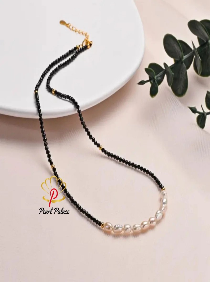 OL Style Black Spinel Natural Crystal 4-5mm Freshwater Baroque Pearl S925 Silver Necklace For Women