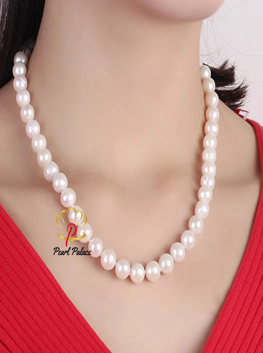 White Real Natural Near Round Pearl Jewelry Women Necklace