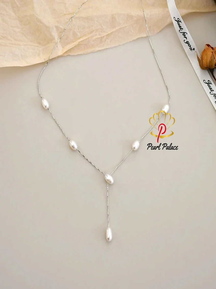 Natural Freshwater Pearl 925 Sterling Silver Necklace Temperament Wedding Party Jewelry for Women