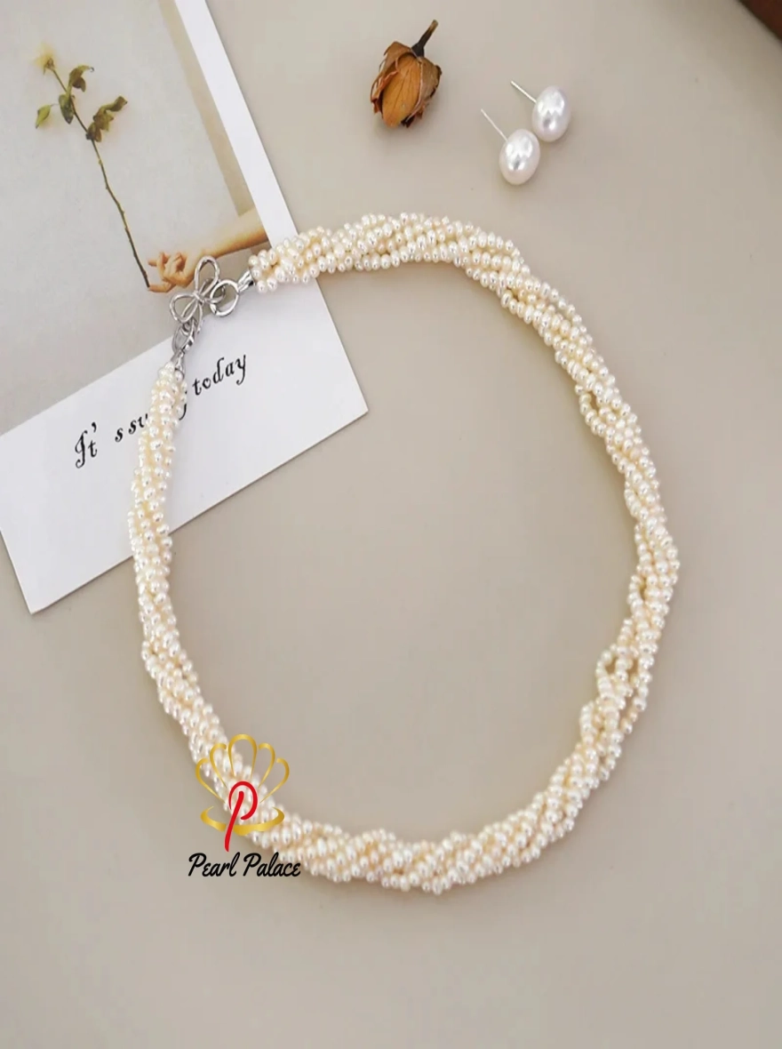 2-3mm Natural Freshwater Pearls Multilayer Necklace 925 Sterling Silver Wedding Party Fashion Jewelry for Women