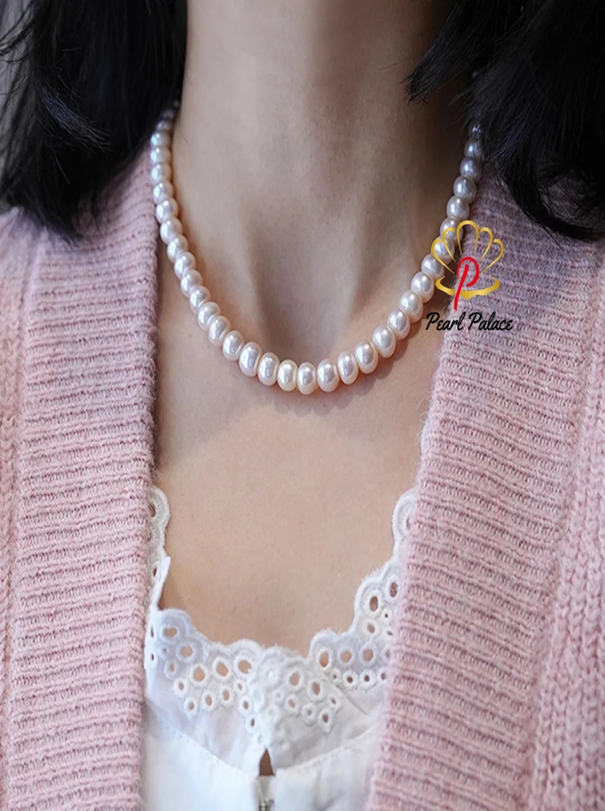 Natural Freshwater Pearl Necklace 925 Sterling Silver Jewelry for women bride Wedding