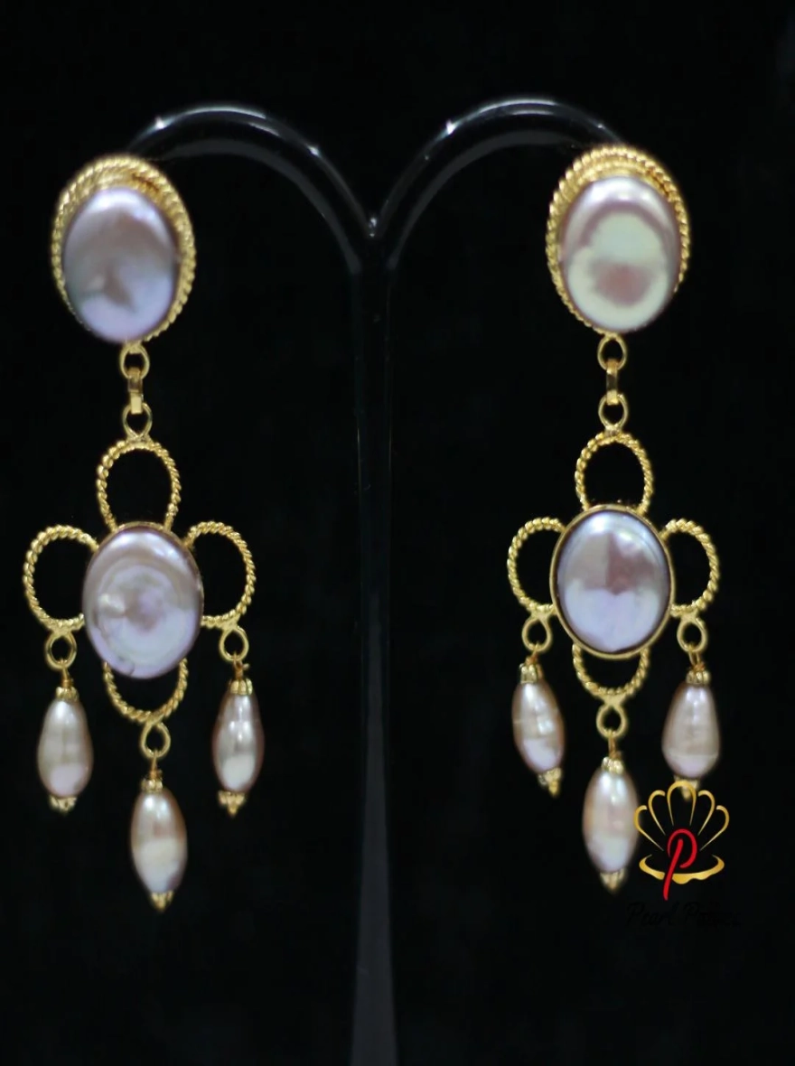 Mother Pearl & Rice Pearl Purple Earrings with Gorgeous 18K Gold-Plated