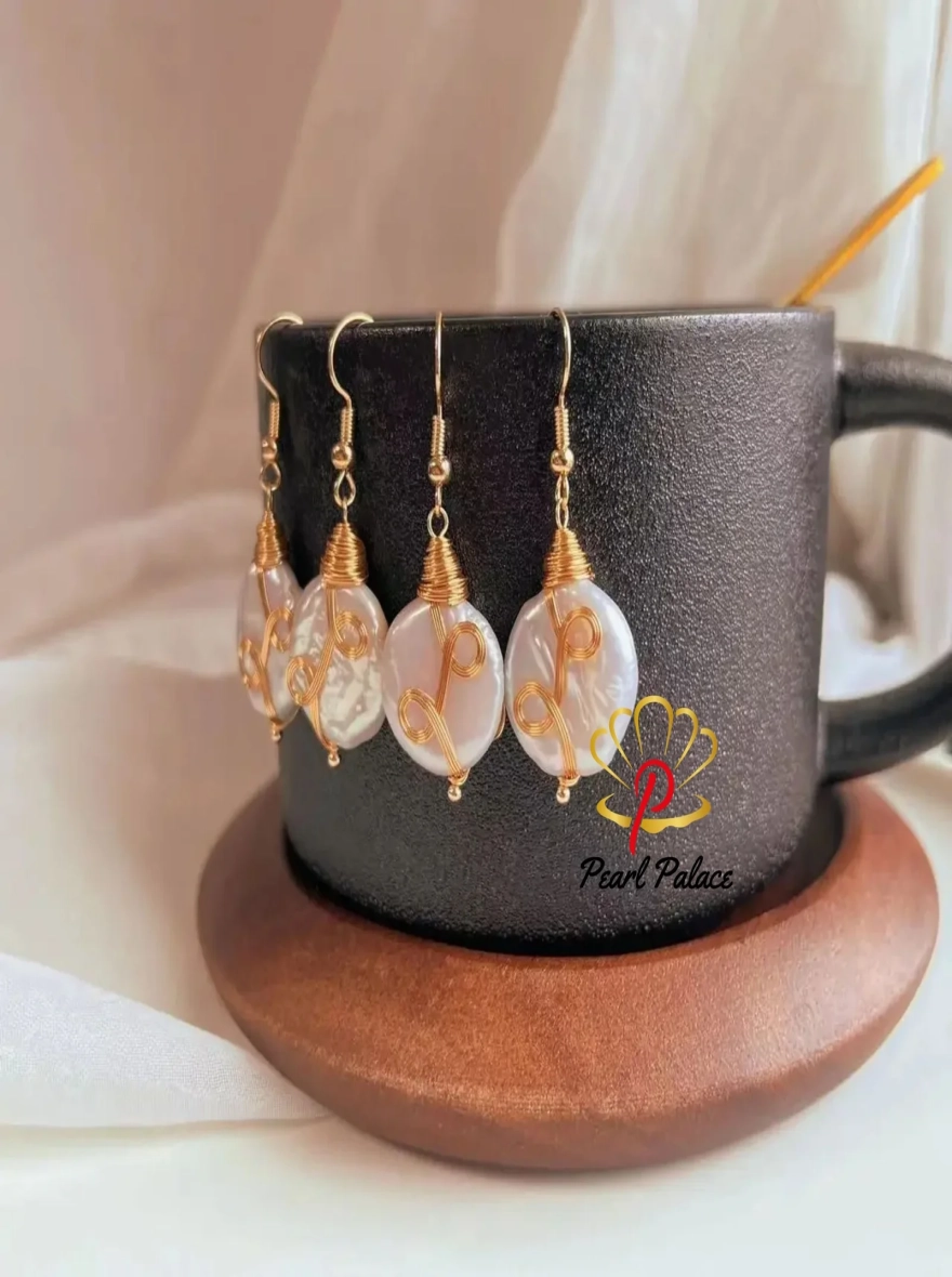 Natural Freshwater Pearl Drop Earrings for Women 12-13mm Big Baroque Button Pearl Jewelry