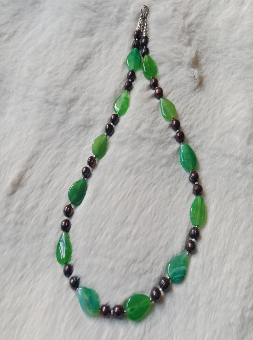 Original Sea Black Pearl & Green Stone Combination necklace 