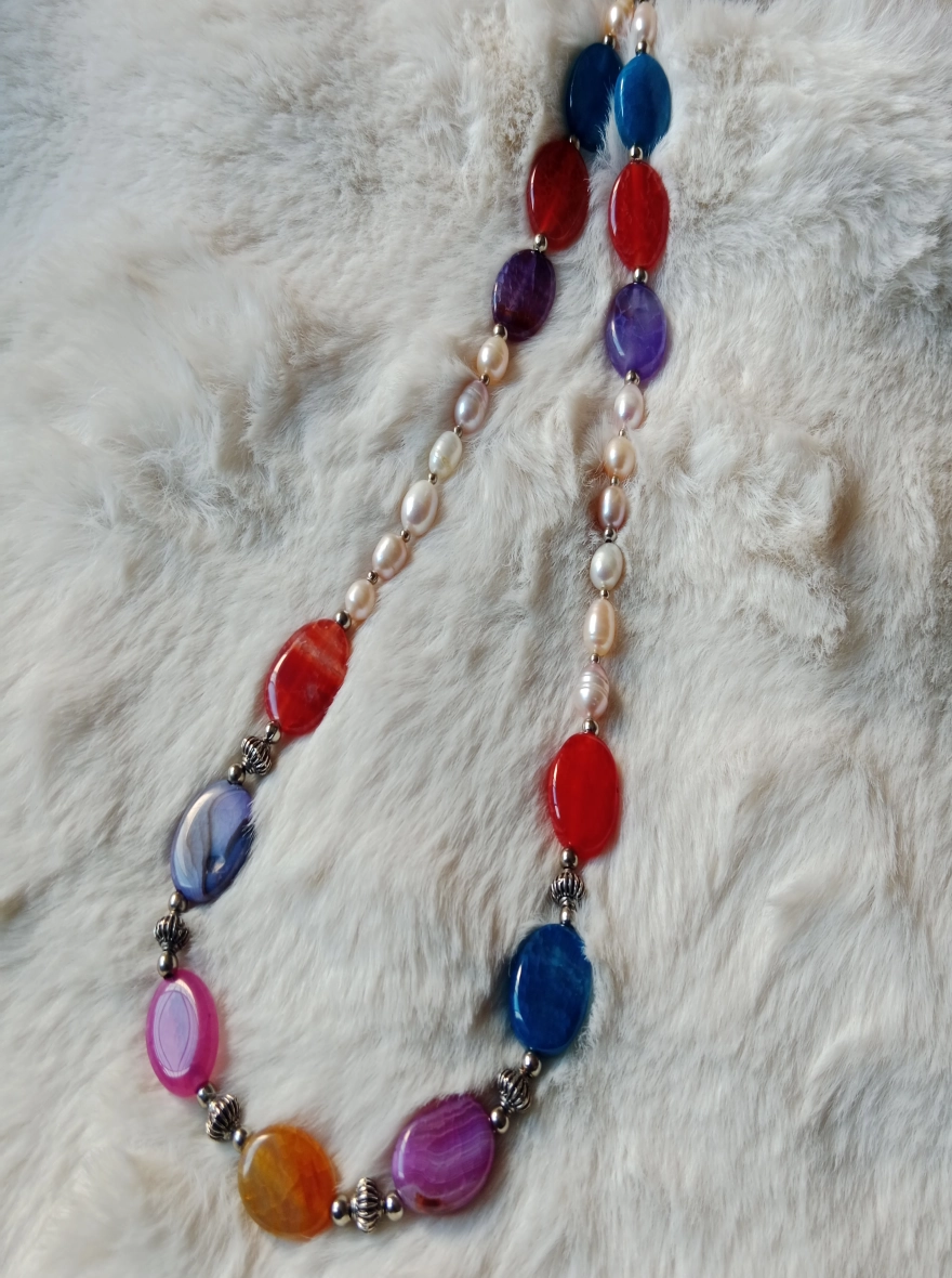 Original Pearl & Original Stone Combination one Layer  Multicolor Necklace 