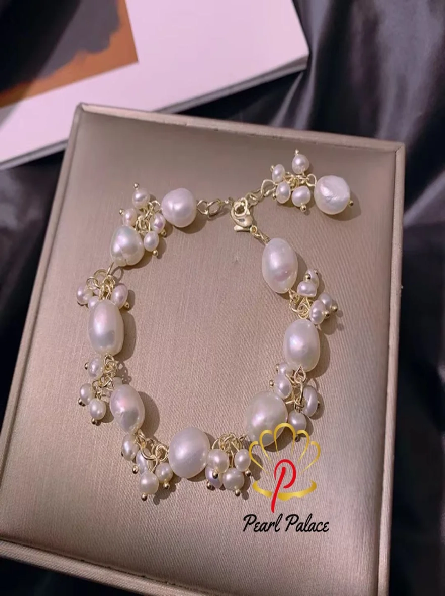 Natural Baroque Freshwater Pearl 14K Gold Filled Women's Bracelet with Charm – Handmade Jewelry Accessories
