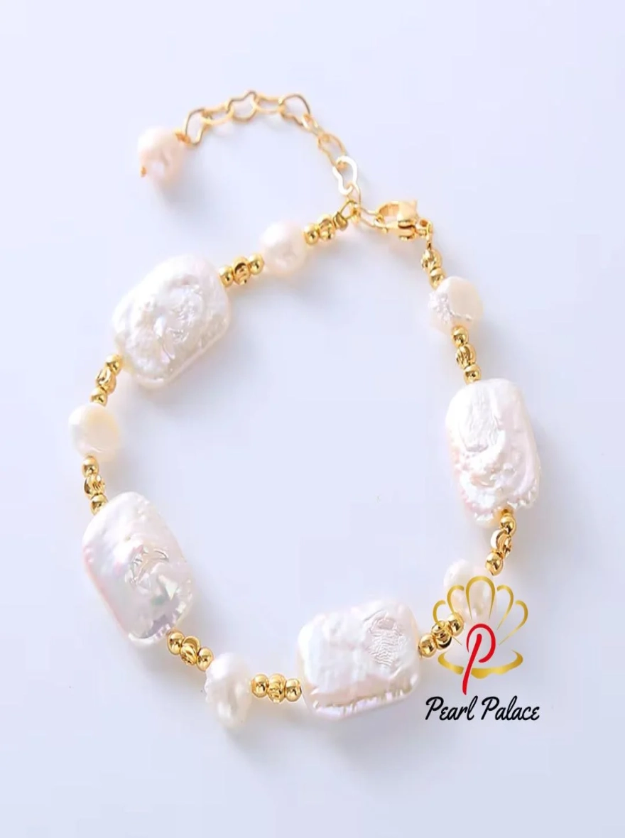 100% Natural Baroque Freshwater Pearl Bracelet for Women – 14K Gold Filled with Charm, Promotional Jewelry, Tarnish Resistant