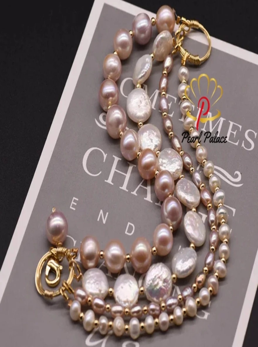 4 Different pearls Multilayer Charm bracelets