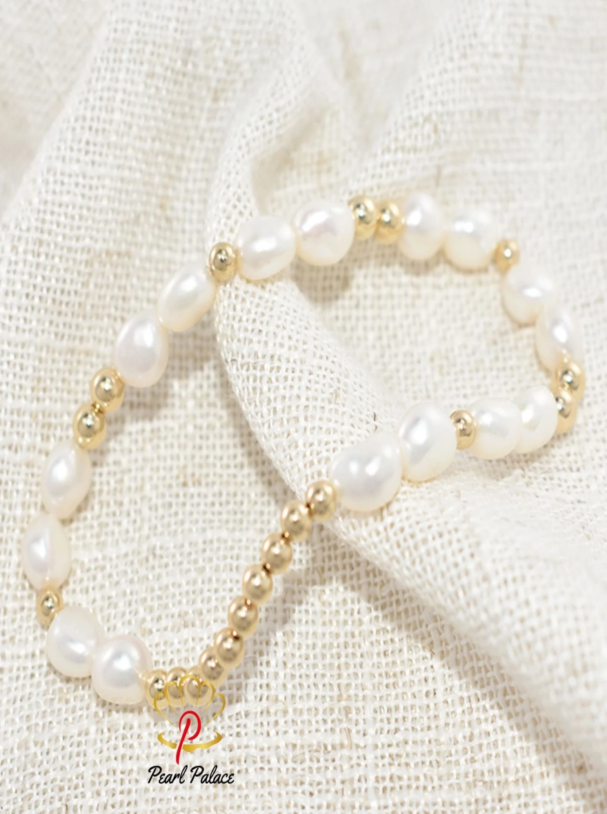 14K Gold Filled Elastic Pearl Bracelet Handmade Pearl