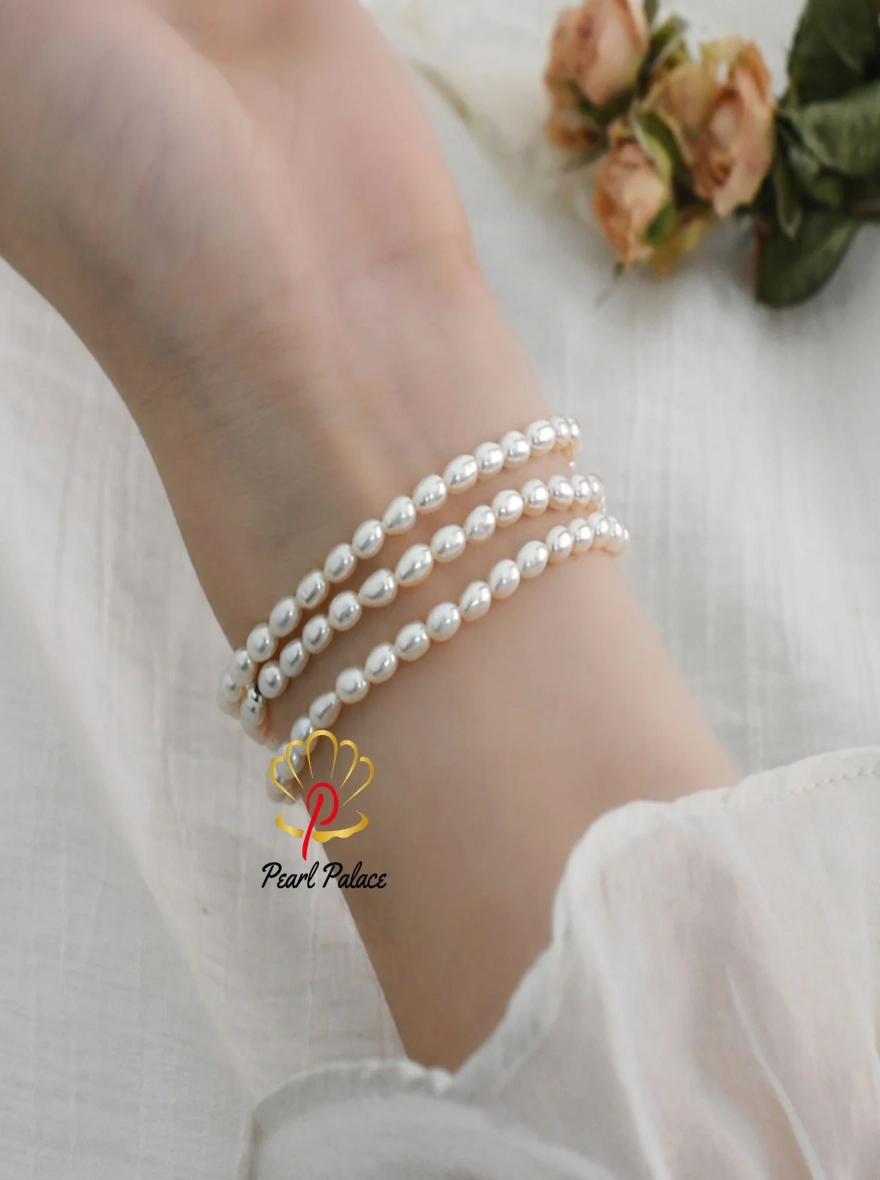 Real Natural Freshwater Pearl Elastic Bracelet 925 Silver Bead Jewelry
