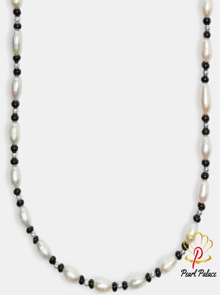 Baroque Freshwater Pearl & Black Agate Bead Necklace