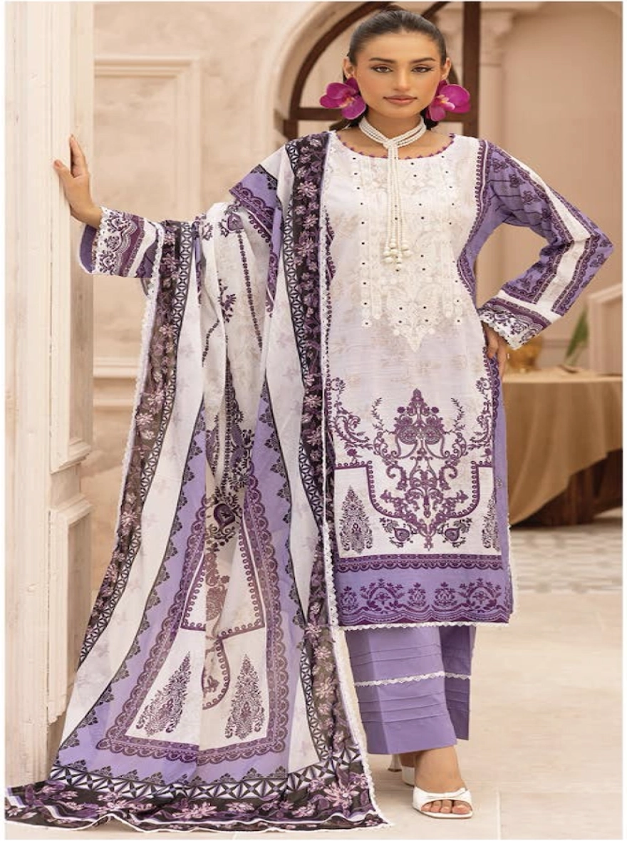 Violet Regal Embroidered 3-Piece Lawn Suit-unstitched