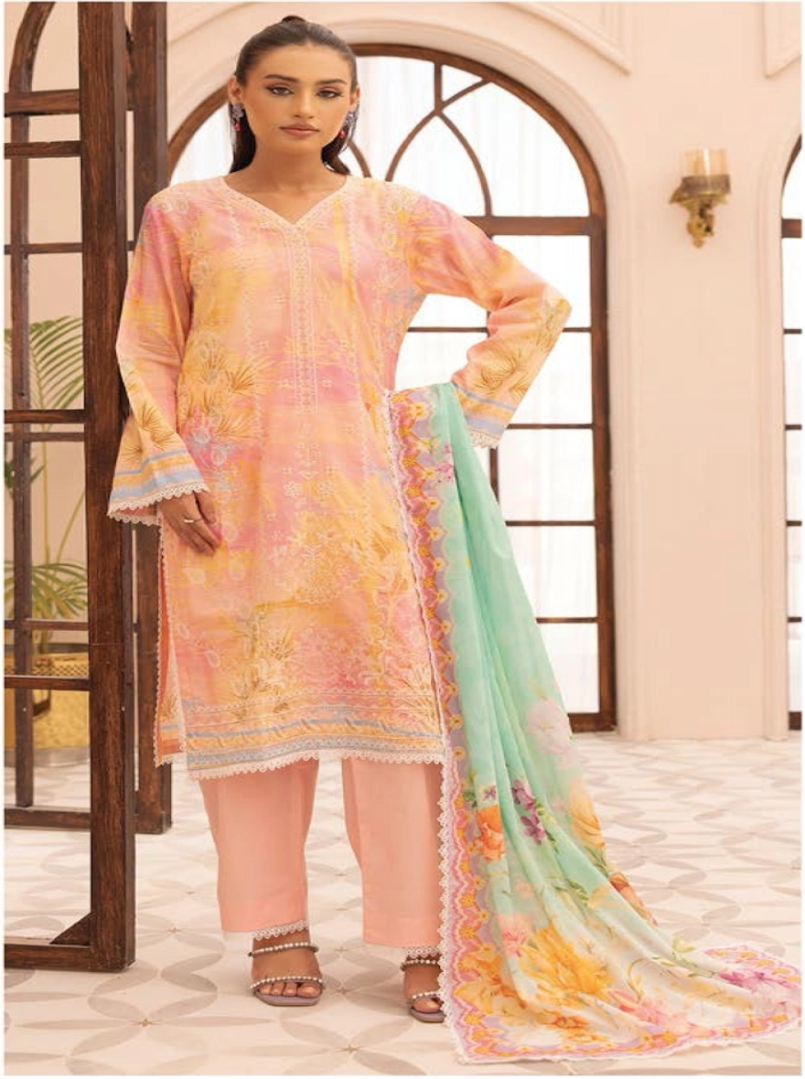 Sunset Haze Embroidered 3-Piece Lawn Suit-unstitched