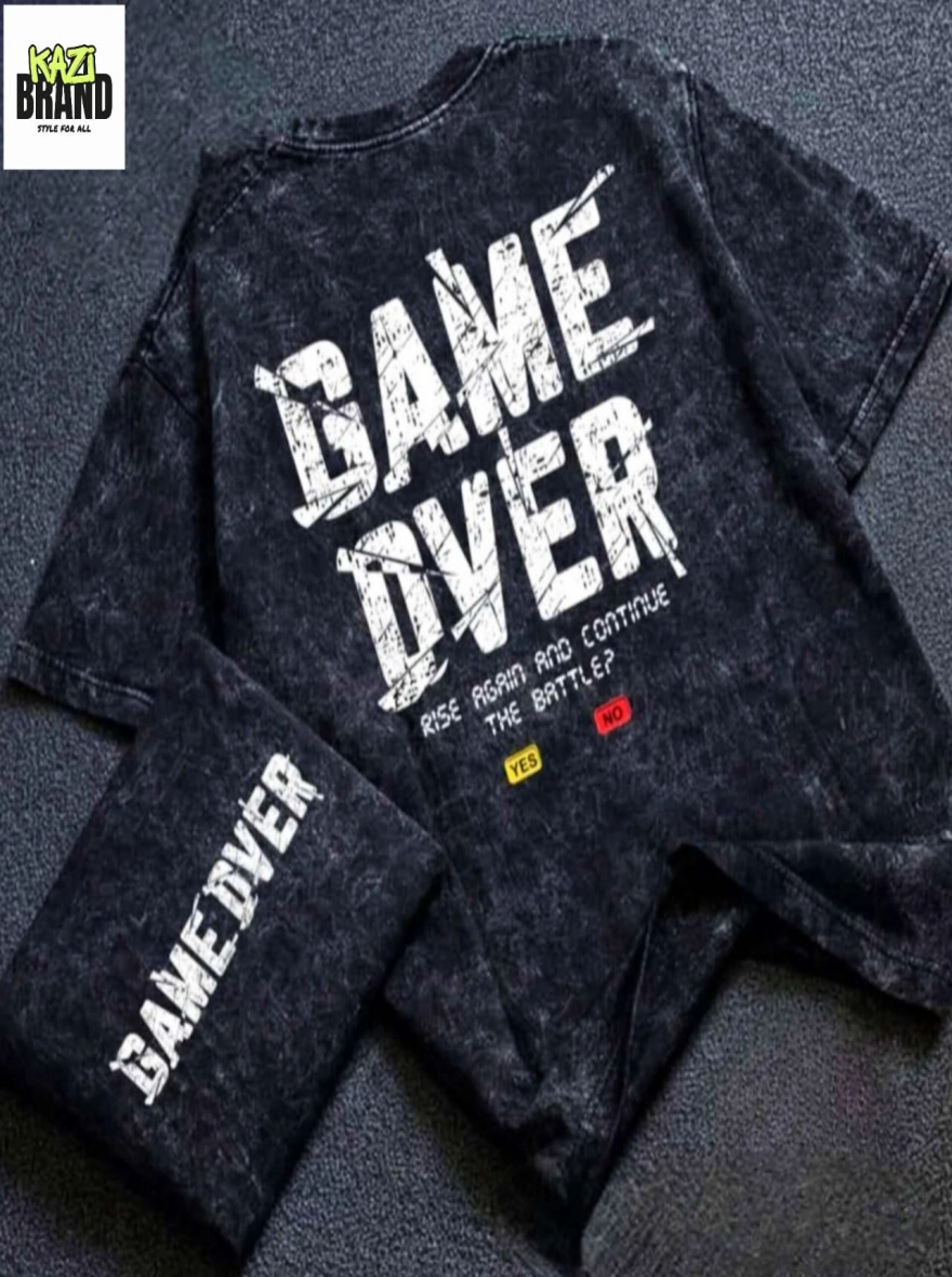 **"GAME OVER" Acid Wash Premium Drop Shoulder T-Shirt**