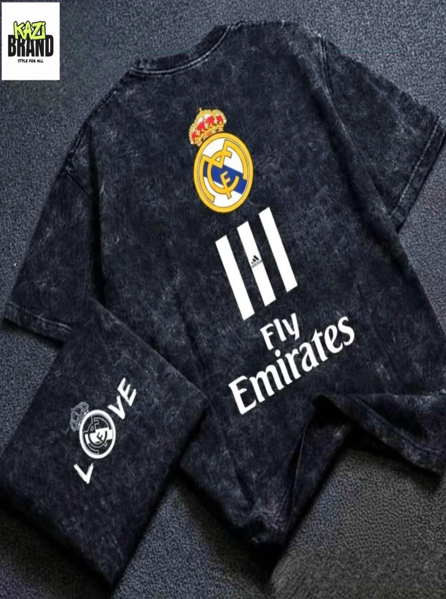 REAL MADRID FLY EMIRATES" Acid Wash Premium Drop Shoulder T-Shirt