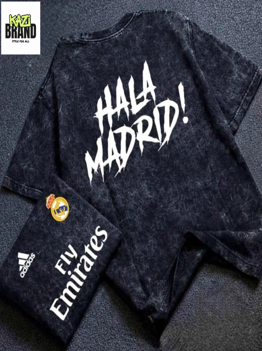 HALA MADRID" Acid Wash Premium Drop Shoulder T-Shirt