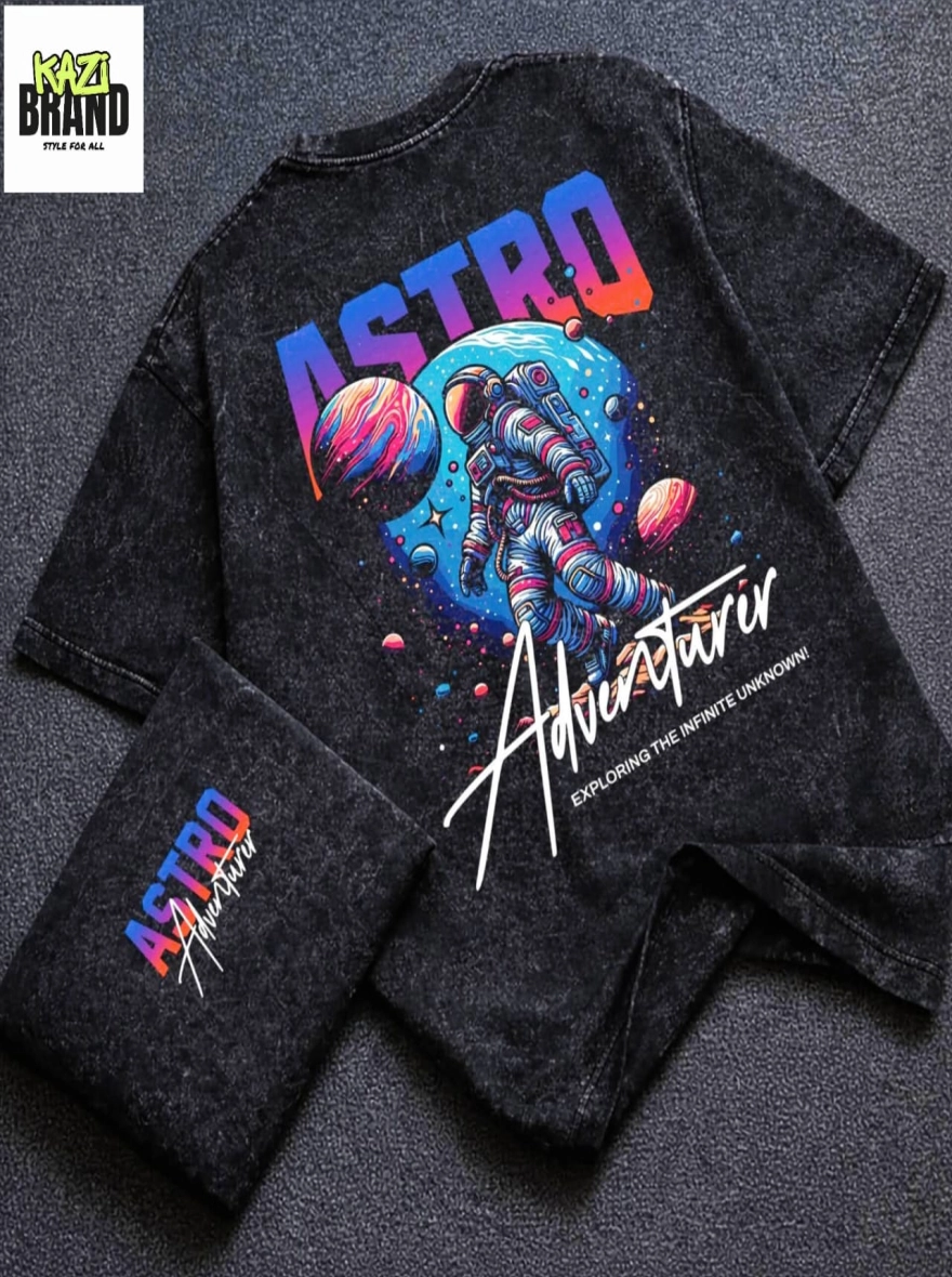 ASTRO ADVENTURER" Acid Wash Premium Drop Shoulder T-Shirt