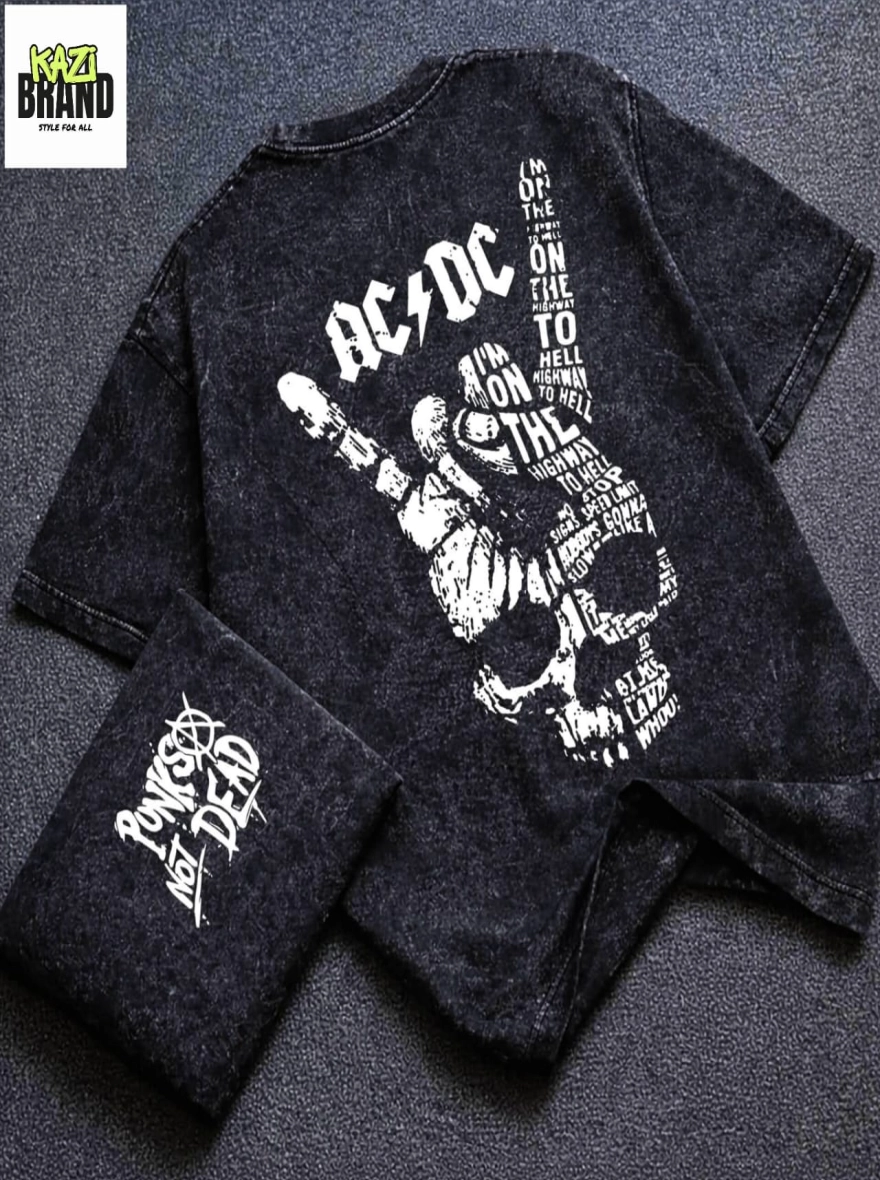 AC/DC HIGHWAY TO HELL" Acid Wash Premium Drop Shoulder T-Shirt