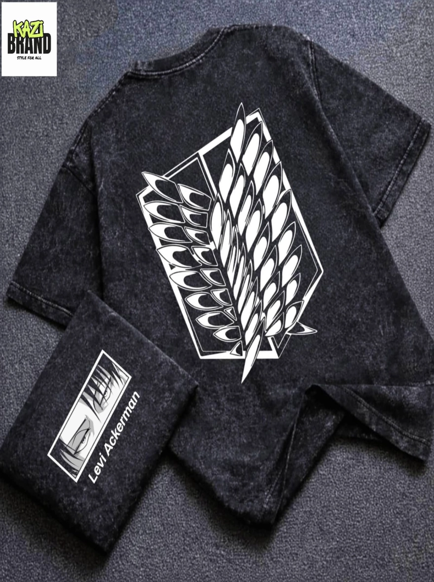 ATTACK ON TITAN" Acid Wash Premium Drop Shoulder T-Shirt