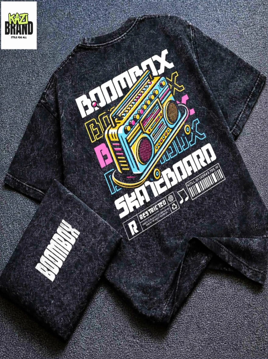 BOOMBOX design Acid Wash Premium Drop Shoulder T-Shirt