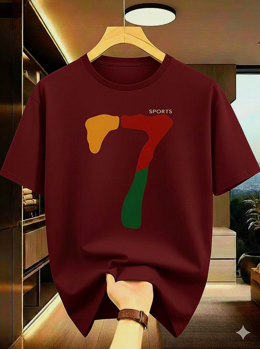 Sporty "7" Tri-Color Maroon Tee