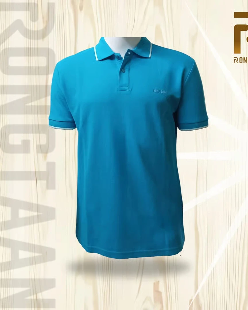 Sky blue Double pique Screen print 100% Cotton Men’s Knit Polo-shirt