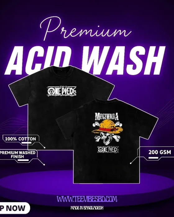 One Piece Printed Acid Wash T-Shirt-B