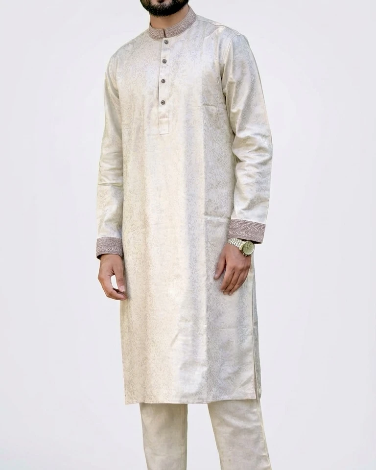 Premium-Elegant soft cream Panjabi