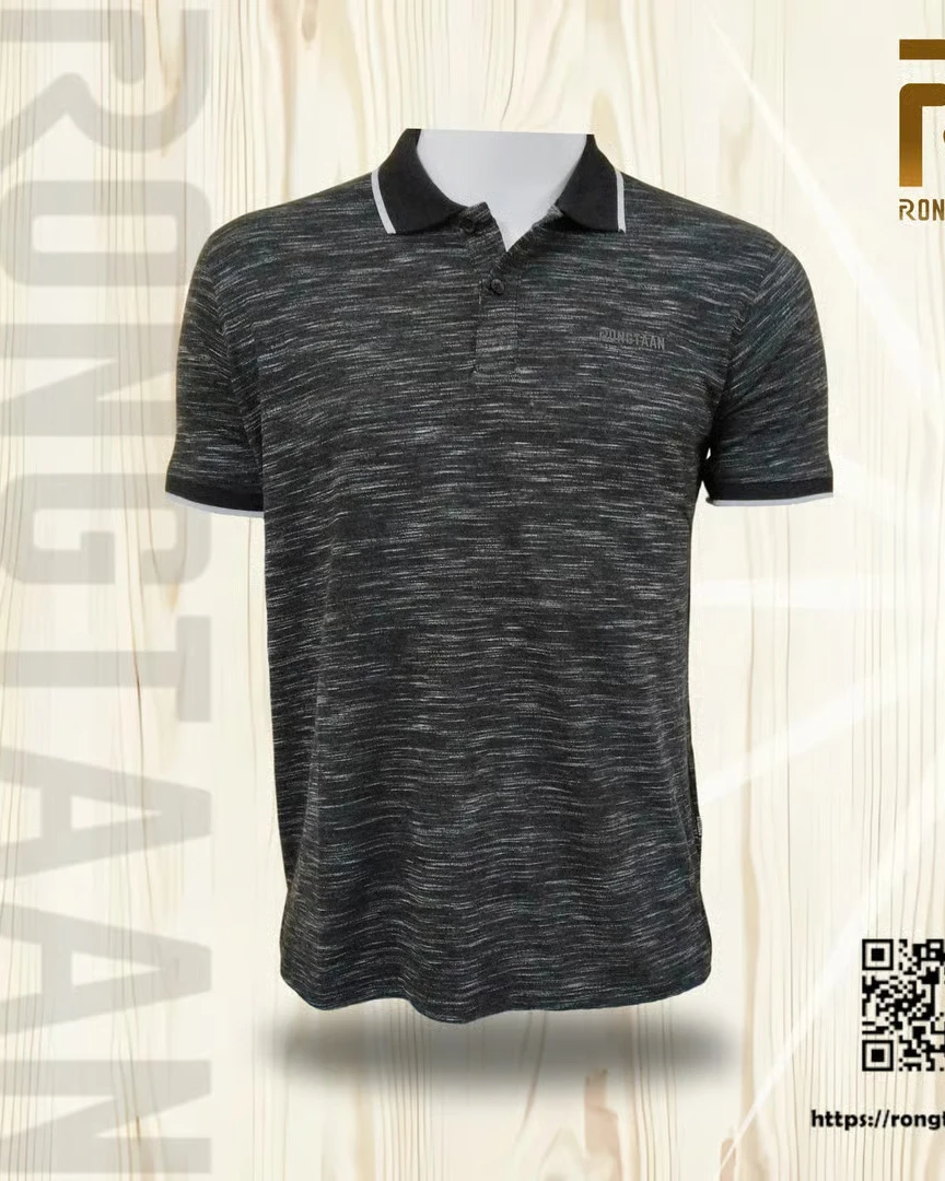 Black Inject Slub Jersey Screen print 90% Cotton-10% Polyester Inject Knit Polo-shirt for Men
