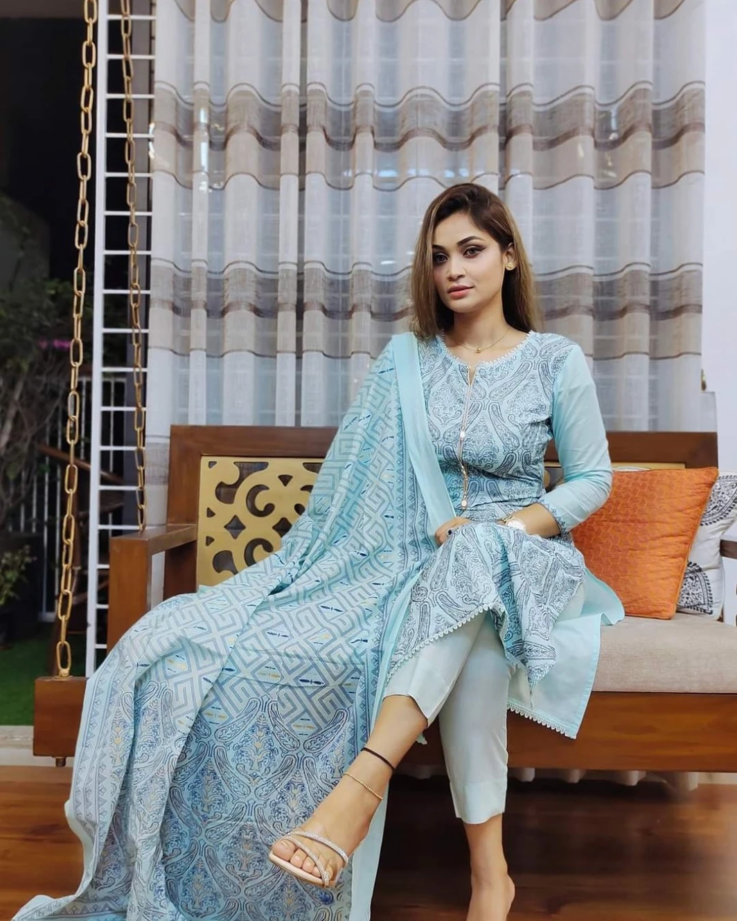 Azure Paisley Premium Cotton Skin-Print 3-Piece Salwar Kameez Suit