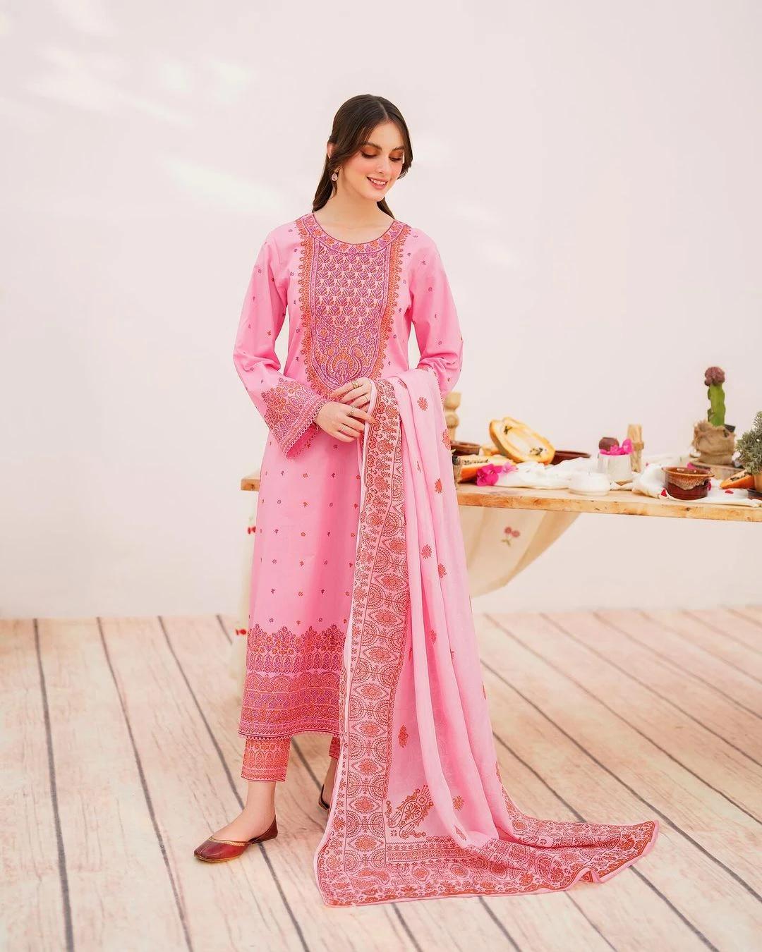 Rose Pink Embroidered Ethnic 3-Piece Salwar Kameez Suit
