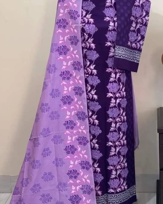 Deep Purple & Lavender Floral Screen-Print 3-Piece Salwar Kameez Suit