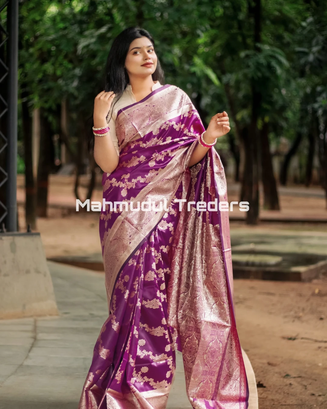 Royal Jam Purple Benaroshi Soft Silk Katan Saree