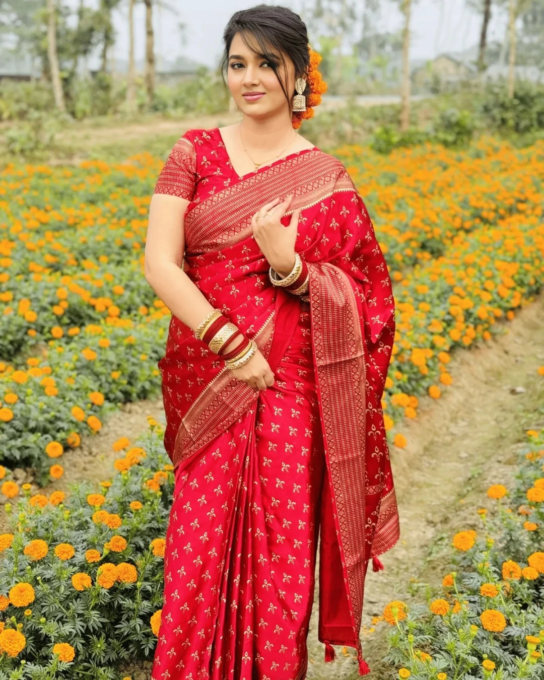 Elegant Ruby Red Japanese Soft Silk Saree