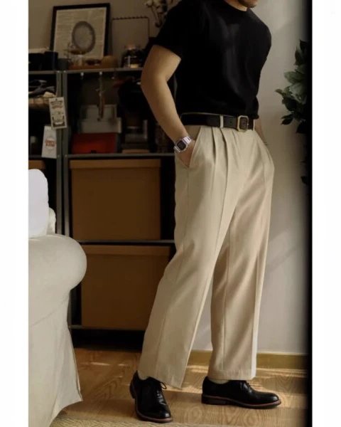 American Style Double Pleat Nine-Point Pants