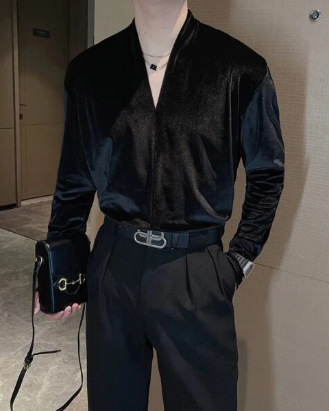 Garb Signature | Luxury Velvet V-Neck Long Sleeve Shirt