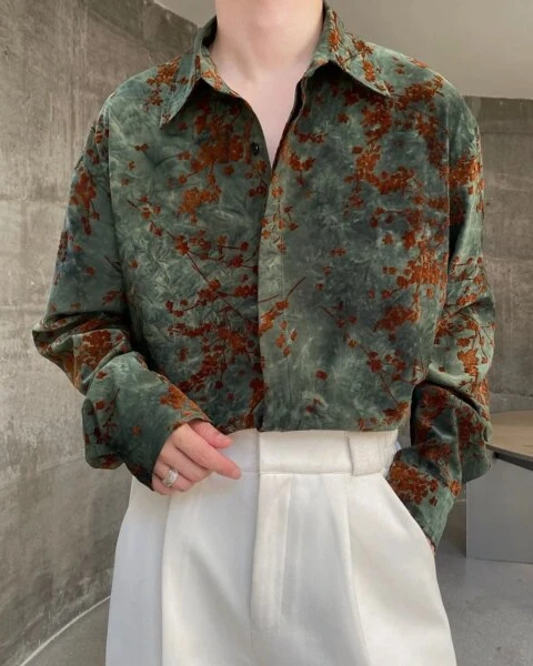 Premium Floral Print Velvet Shirt