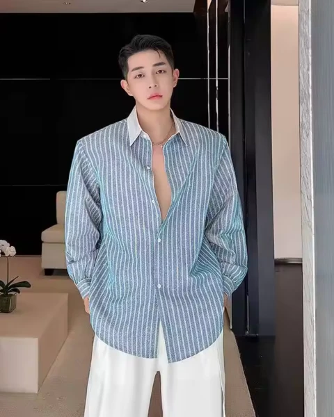 Premium Striped Contrast Color Loose Shirt