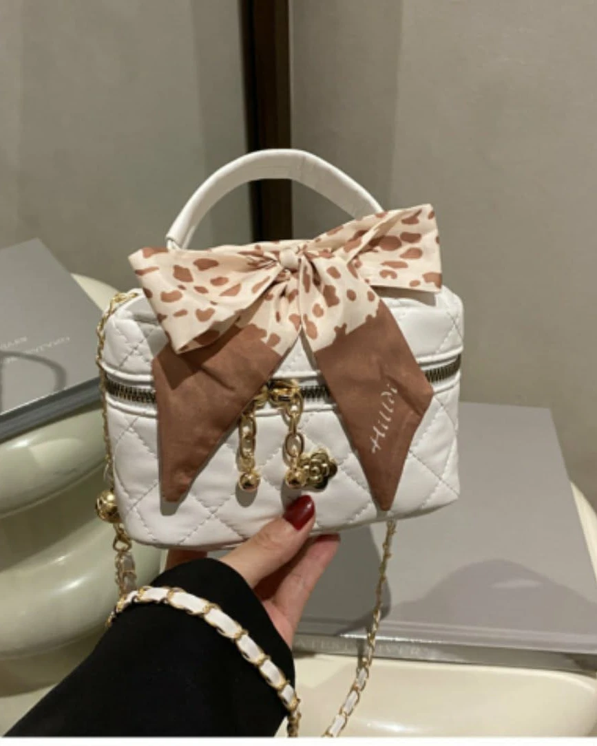 Elise Quilted Mini Vanity Bag with Silk Scarf Accent