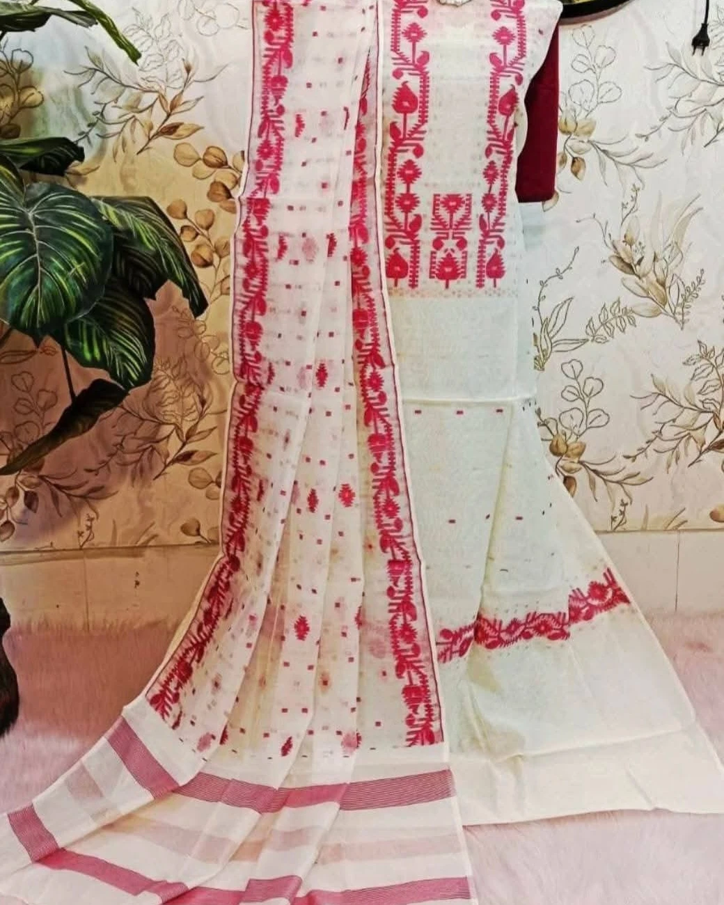 Crimson Flora Tangail Tencel Jamdani