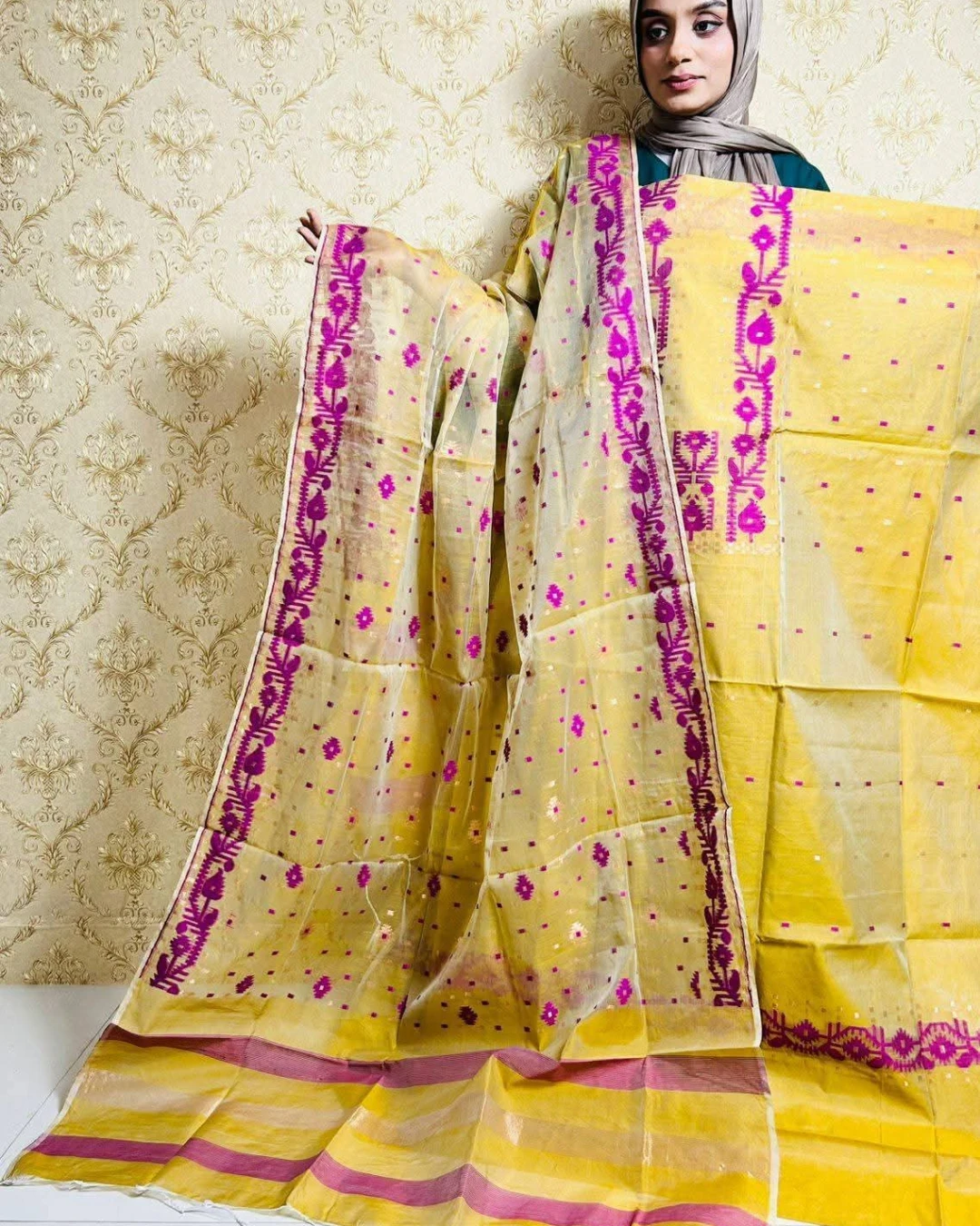 Magenta Tangail Tencel Jamdani