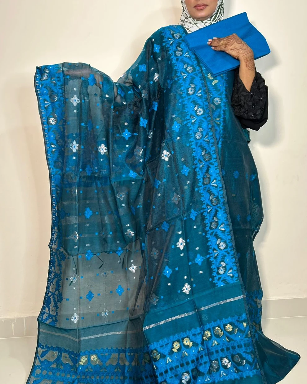 Azure Frost Tangail Tencel Jamdani