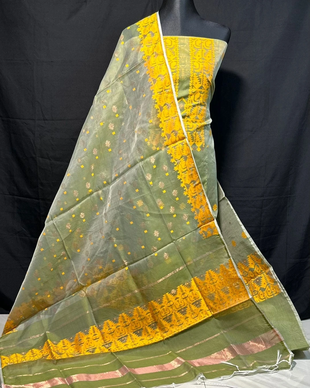 Olive Saffron Tangail Jamdani
