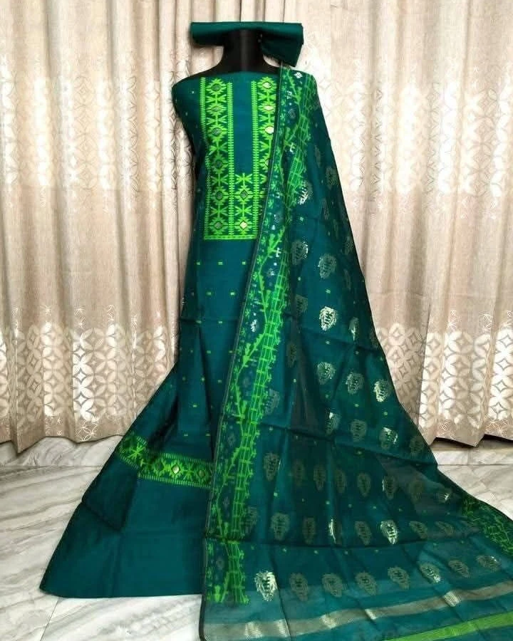 Verdant Silver Tangail Tencel Jamdani