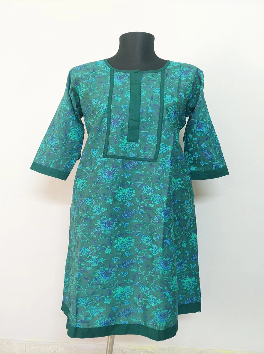 Emerald Bloom Printed Cotton Kurti