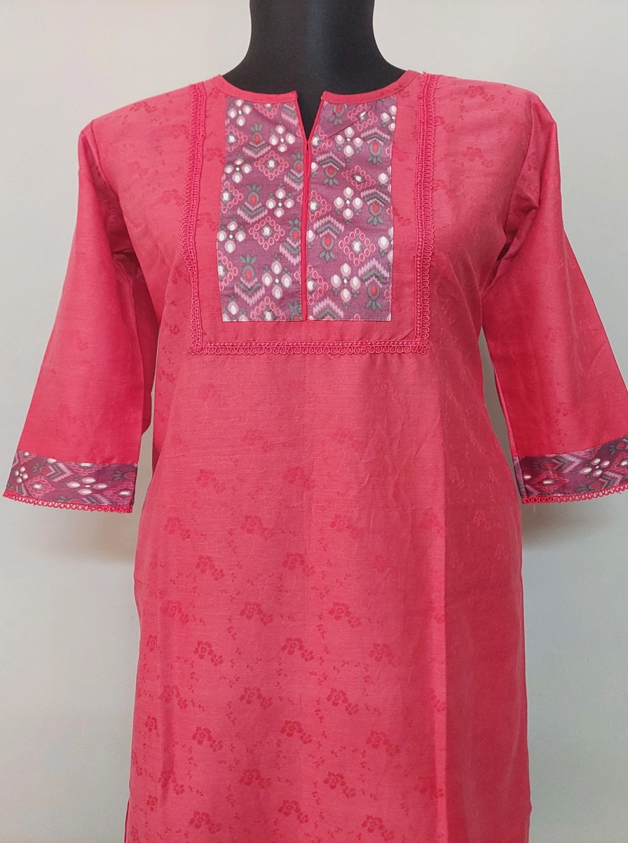 Fuchsia Ikat Yoke Cotton Kurti