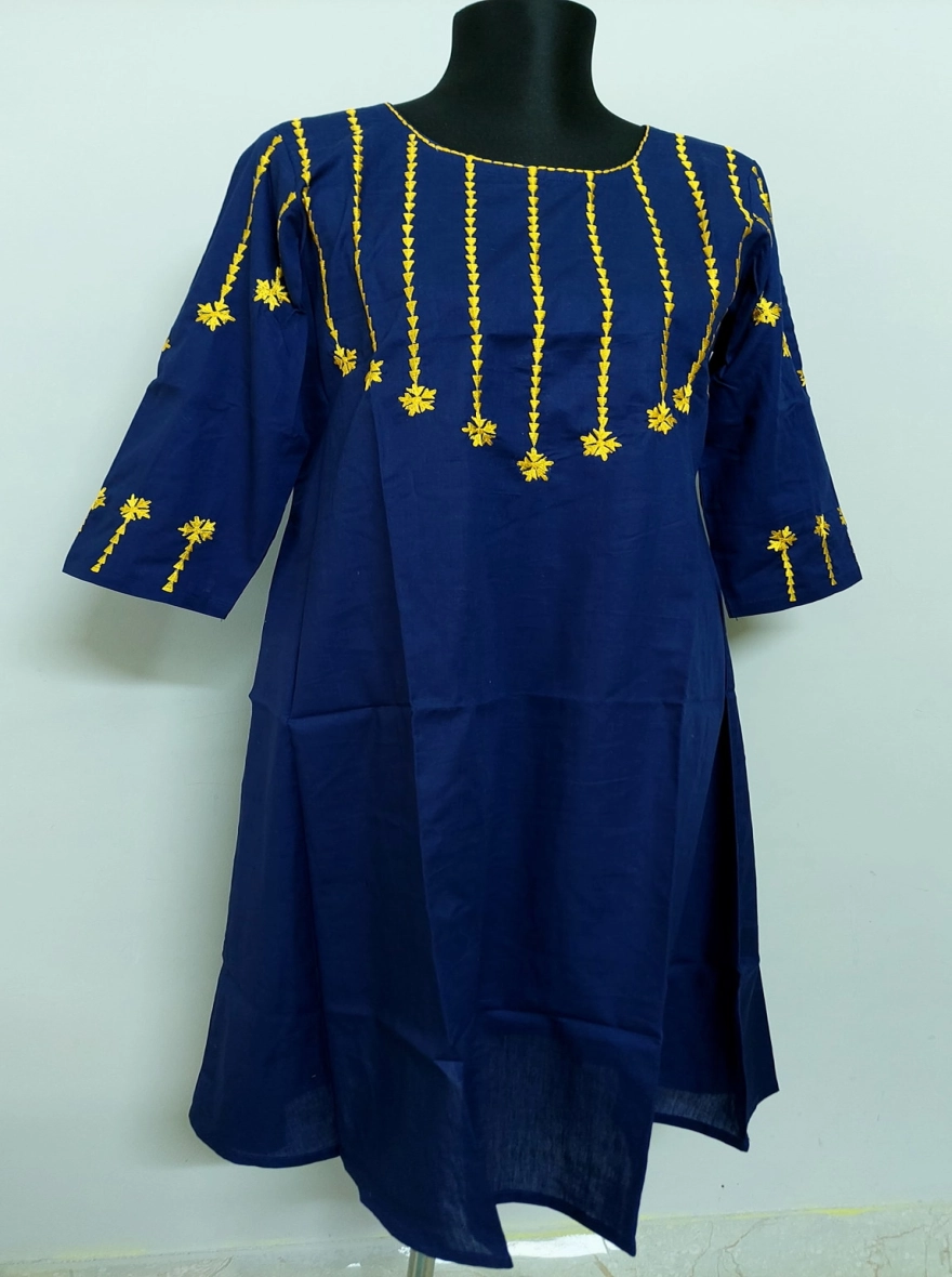 Navy Blue Kurti with Sunshine Yellow Embroidery