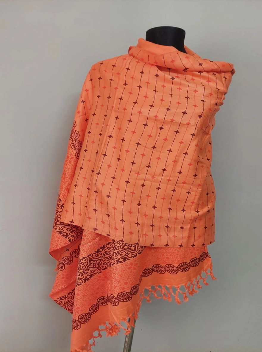 Peach & Brown Motif Printed Shawl