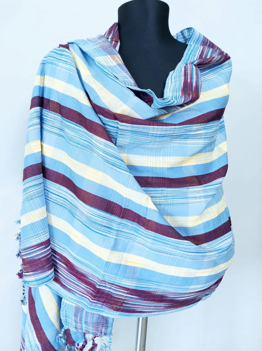 Multi-Color Striped Woven Cotton Shawl